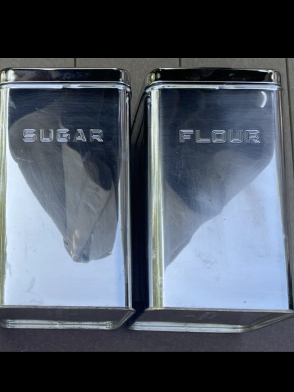 Vintage Chrome Canister Set Flour Sugar Lincoln Beautyware Style 1950s Kitchen